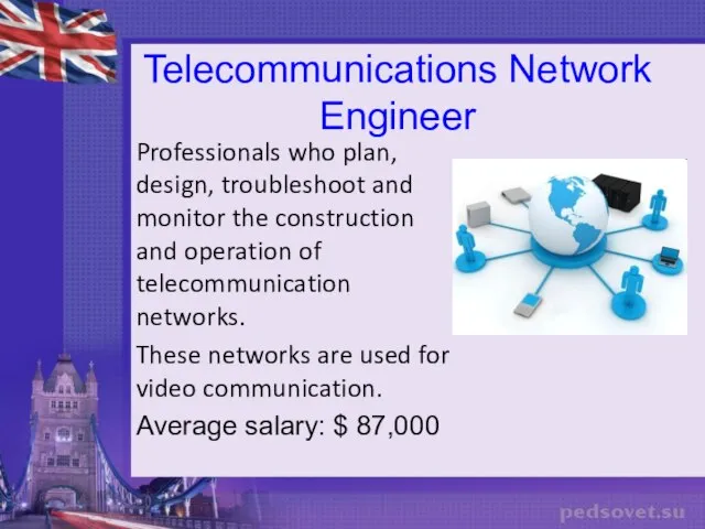 Telecommunications Network Engineer Professionals who plan, design, troubleshoot and monitor the construction