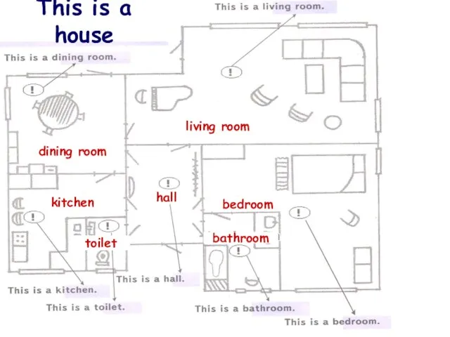 dining room living room bedroom bathroom kitchen toilet hall This is a house