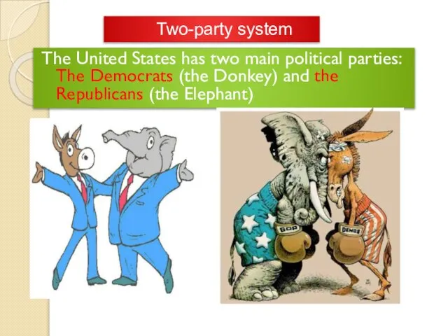 The United States has two main political parties: The Democrats (the Donkey)