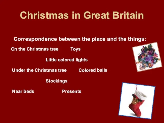 Christmas in Great Britain Correspondence between the place and the things: On