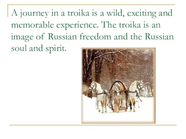 A journey in a troika is a wild, exciting and memorable experience.