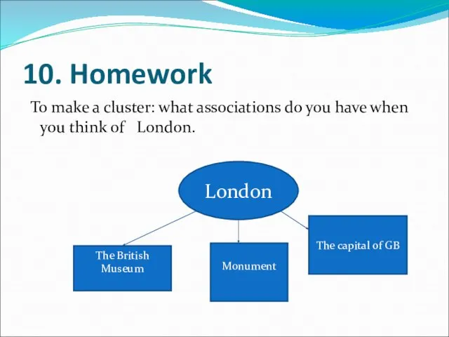 10. Homework To make a cluster: what associations do you have when