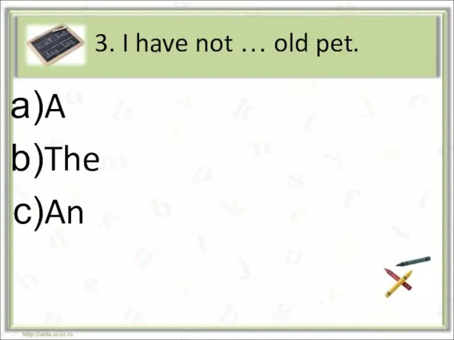 3. I have not … old pet. A The An