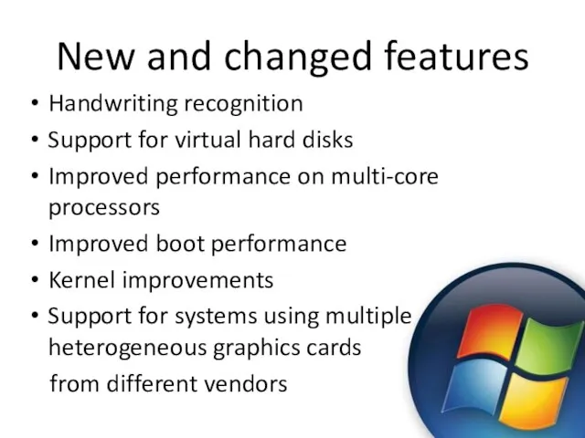 New and changed features Handwriting recognition Support for virtual hard disks Improved