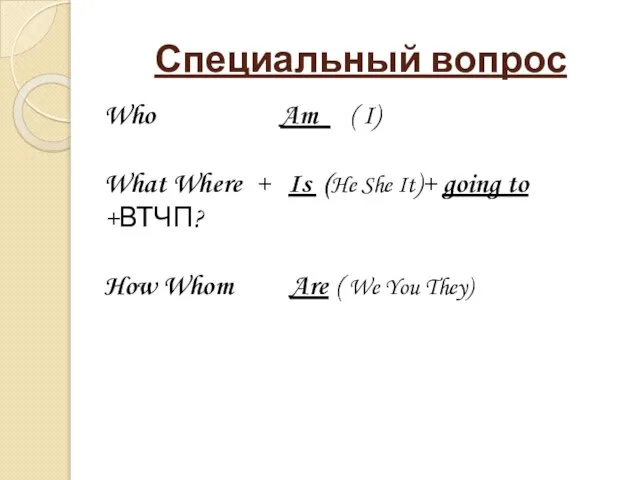 Специальный вопрос Who Am ( I) What Where + Is (He She