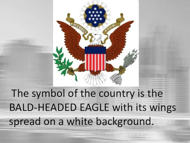 The symbol of the country is the BALD-HEADED EAGLE with its wings