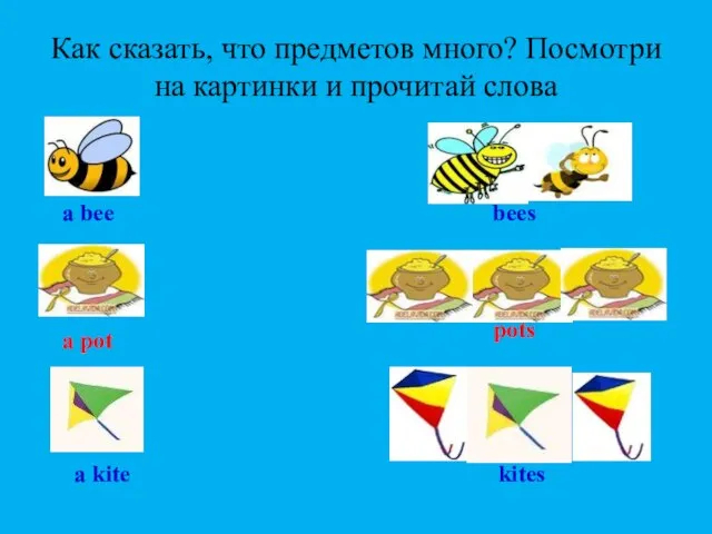 Как сказать, что предметов много? Посмотри на картинки и прочитай слова a