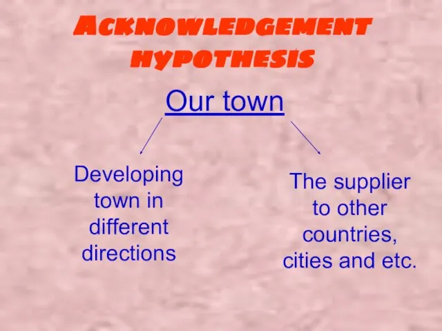 Acknowledgement hypothesis Our town Developing town in different directions The supplier to