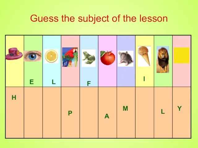 Guess the subject of the lesson Н Е L P F A M I L Y