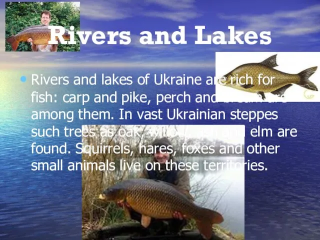 Rivers and Lakes Rivers and lakes of Ukraine are rich for fish: