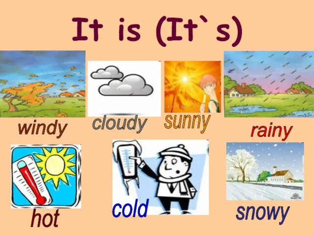 It is (It`s) sunny cold snowy rainy windy cloudy hot