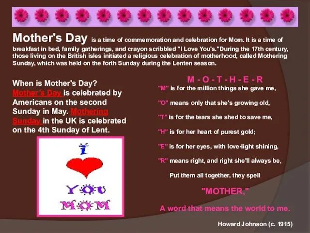 Mother's Day is a time of commemoration and celebration for Mom. It