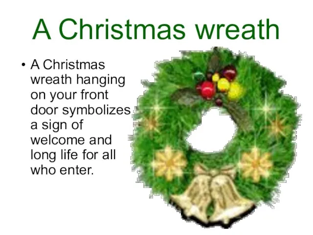 A Christmas wreath A Christmas wreath hanging on your front door symbolizes