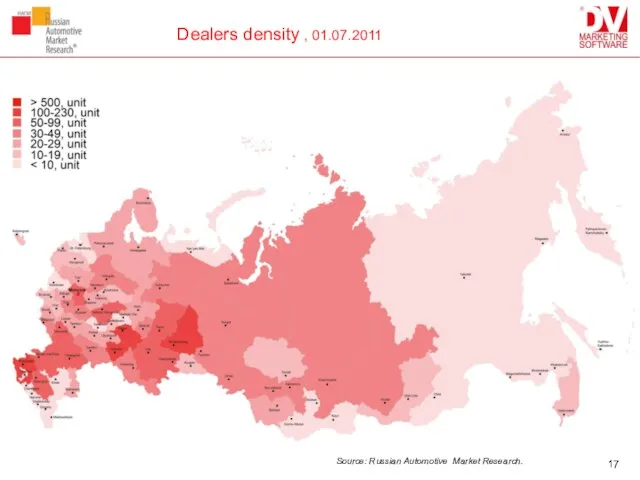 Dealers density , 01.07.2011 Source: Russian Automotive Market Research.