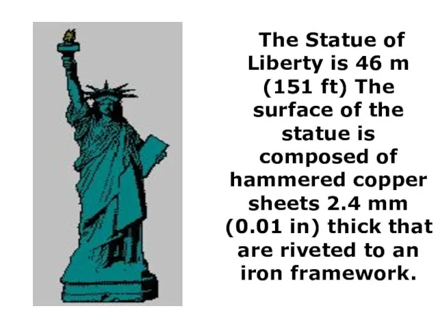 The Statue of Liberty is 46 m (151 ft) The surface of