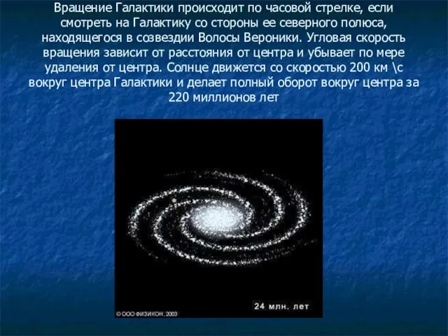 Вращение Галактики происходит по часовой стрелке, если смотреть на Галактику со стороны