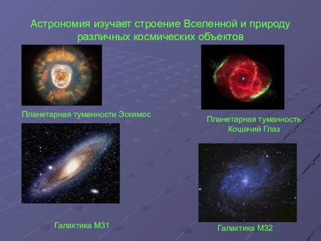 Астрономия изучает строение Вселенной и природу различных космических объектов Планетарная туманности Эскимос