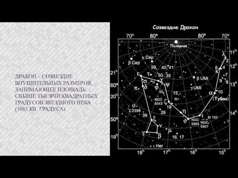 ДРАКОН – СОЗВЕЗДИЕ ВНУШИТЕЛЬНЫХ РАЗМЕРОВ, ЗАНИМАЮЩЕЕ ПЛОЩАДЬ СВЫШЕ ТЫСЯЧИ КВАДРАТНЫХ ГРАДУСОВ ЗВЕЗДНОГО НЕБА (1083 КВ. ГРАДУСА)