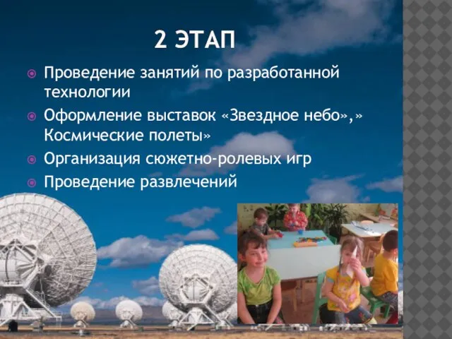 2 ЭТАП Проведение занятий по разработанной технологии Оформление выставок «Звездное небо»,»Космические полеты»