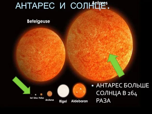 АНТАРЕС И СОЛНЦЕ. АНТАРЕС БОЛЬШЕ СОЛНЦА В 264 РАЗА