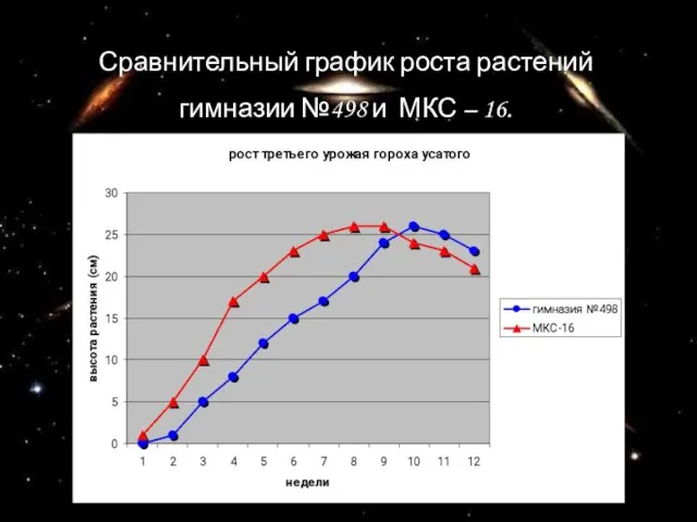 Сравнительный график роста растений гимназии №498 и МКС – 16.