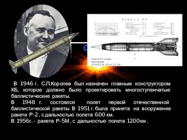 В 1946 г. С.П.Королев был назначен главным конструктором КБ, которое должно было