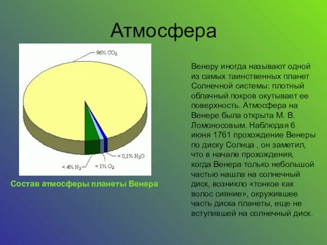 Атмосфера Состав атмосферы планеты Венера Венеру иногда называют одной из самых таинственных