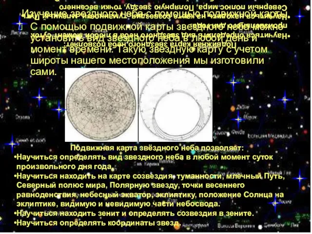 Подвижная карта звёздного неба позволяет: Научиться определять вид звездного неба в любой