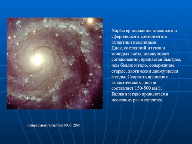 Характер движения дискового и сферического компонентов галактики неодинаков. Диск, состоящий из газа