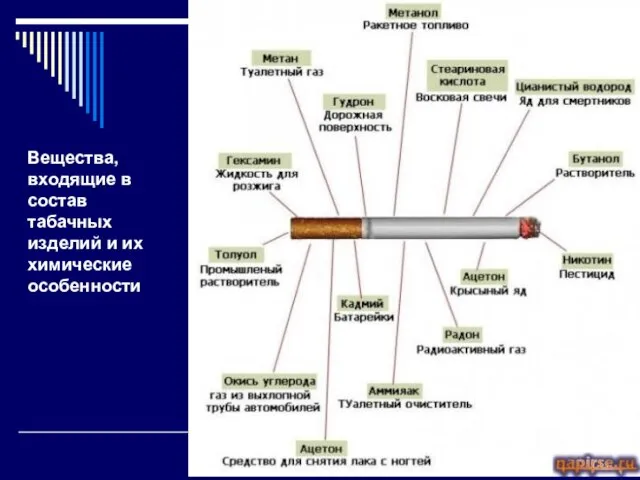 Вещества, входящие в состав табачных изделий и их химические особенности