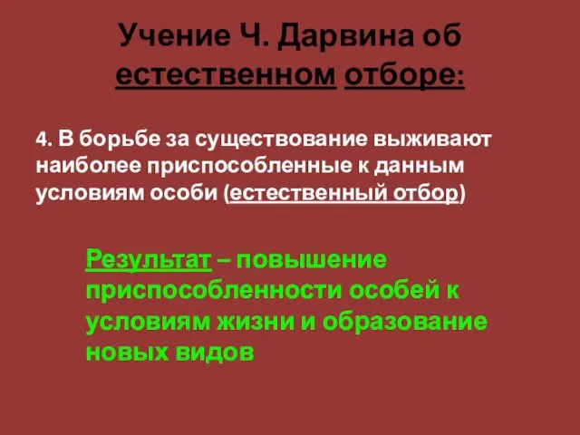 Учение Ч. Дарвина об естественном отборе: 4. В борьбе за существование выживают