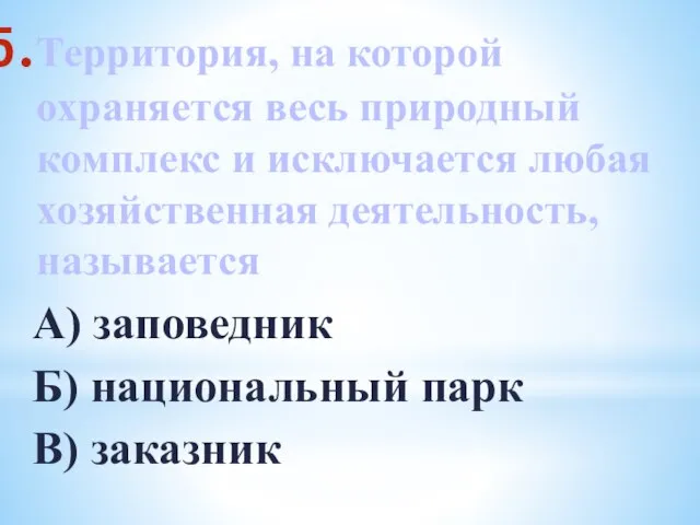 Территория, на которой охраняется весь природный комплекс и исключается любая хозяйственная деятельность,