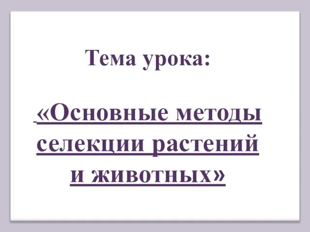 Тема урока: «Основные методы селекции растений и животных»