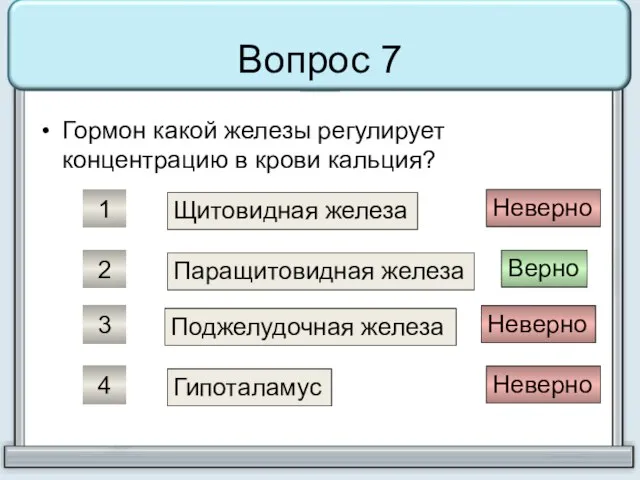 Вопрос 7 Гормон какой железы регулирует концентрацию в крови кальция? Щитовидная железа