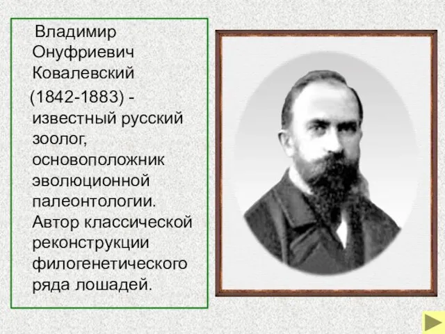 Владимир Онуфриевич Ковалевский (1842-1883) - известный русский зоолог, основоположник эволюционной палеонтологии. Автор