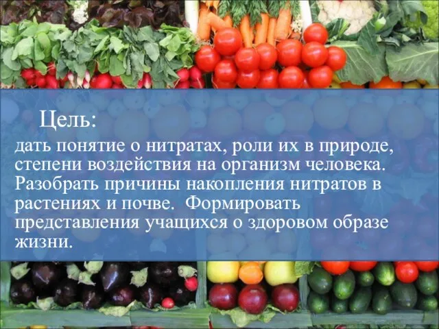 Цель: дать понятие о нитратах, роли их в природе, степени воздействия на