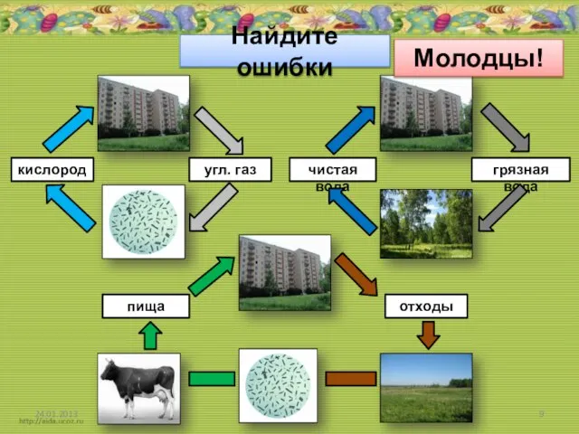 Найдите ошибки кислород угл. газ чистая вода грязная вода отходы пища Молодцы!