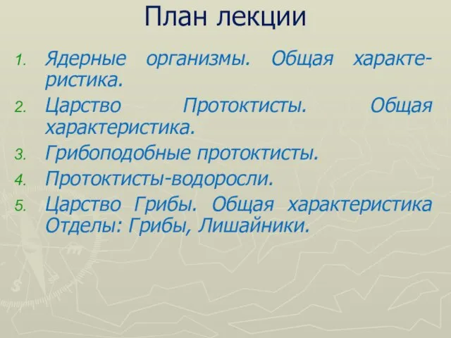 План лекции Ядерные организмы. Общая характе-ристика. Царство Протоктисты. Общая характеристика. Грибоподобные протоктисты.