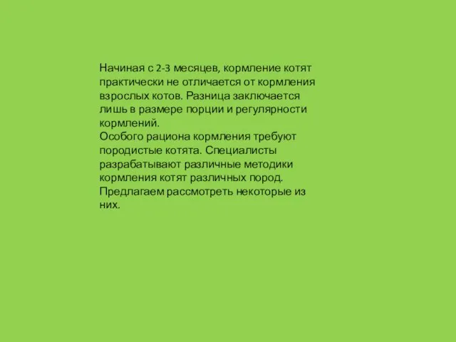 Начиная с 2-3 месяцев, кормление котят практически не отличается от кормления взрослых