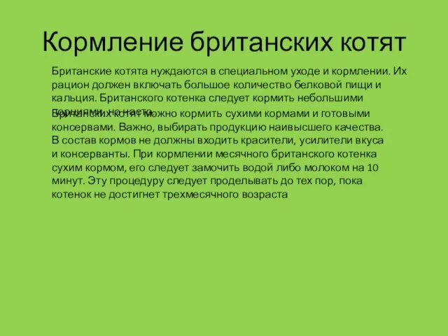 Кормление британских котят Британские котята нуждаются в специальном уходе и кормлении. Их