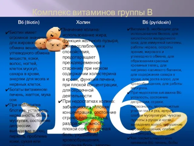 В6 (Biotin) Комплекс витаминов группы В Биотин имеет огромное значение для жирового