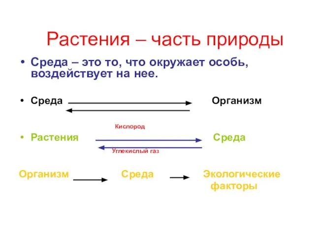 Растения – часть природы Среда – это то, что окружает особь, воздействует