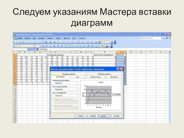 Следуем указаниям Мастера вставки диаграмм