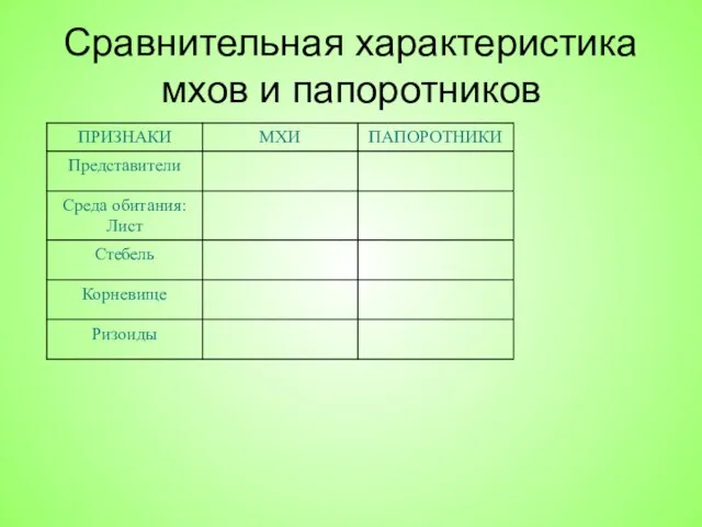 Сравнительная характеристика мхов и папоротников