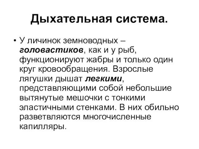 Дыхательная система. У личинок земноводных – головастиков, как и у рыб, функционируют