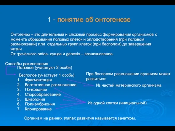 Онтогенез – это длительный и сложный процесс формирования организмов с момента образования