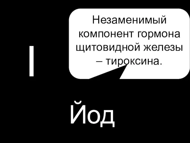 P I Йод Незаменимый компонент гормона щитовидной железы – тироксина.