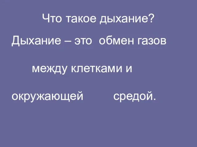 Что такое дыхание? Дыхание – это обмен газов между клетками и окружающей средой.