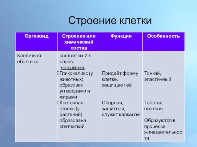 Строение клетки