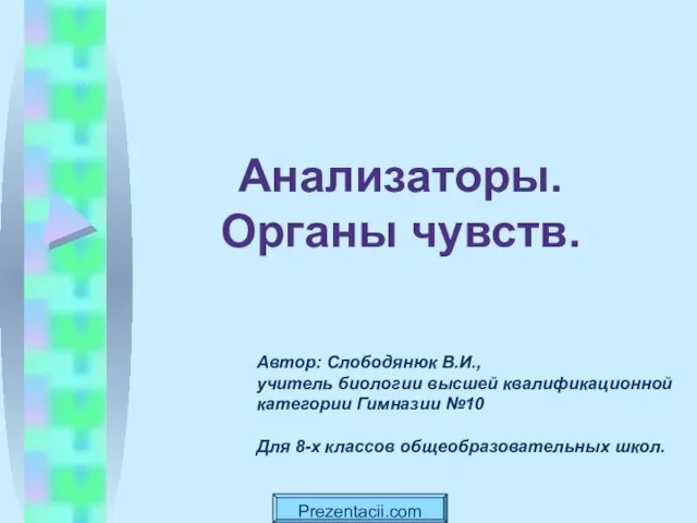 Анализаторы. Органы чувств. Автор: Слободянюк В.И., учитель биологии высшей квалификационной категории Гимназии